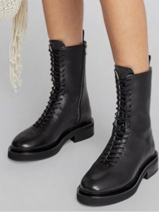 All Saints Shoes - All Saints Women's Black Lace-Up Leather Combat Moto Military Mina Boots New 8